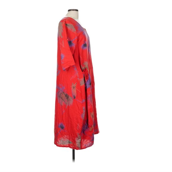 CRISTINA VERGANI Women's Floral Red Purple Linen Cotton Square Neck Dress Size M - Picture 4 of 16